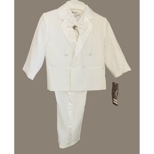 NEW Melilot Canada Formal Suit Set Tuxedo Bow Tie Vest Occasion White 2T‎